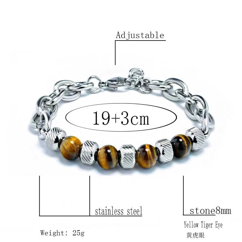 Bead and Chain Link Bracelet — Stainless Steel