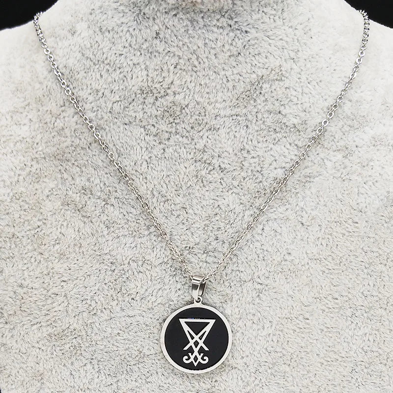 Sigil Lucifer Enamel Pendant Necklace — Stainless Steel