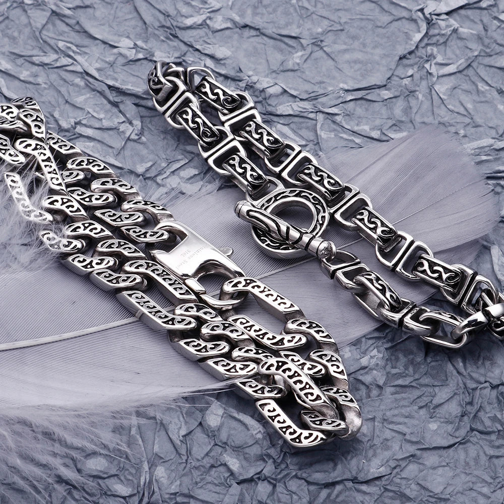Retro 316L Stainless Steel Cast Metal Bracelet for Men 8MM Pattern Chain Men's Bracelets Male Bikers' Jewelry
