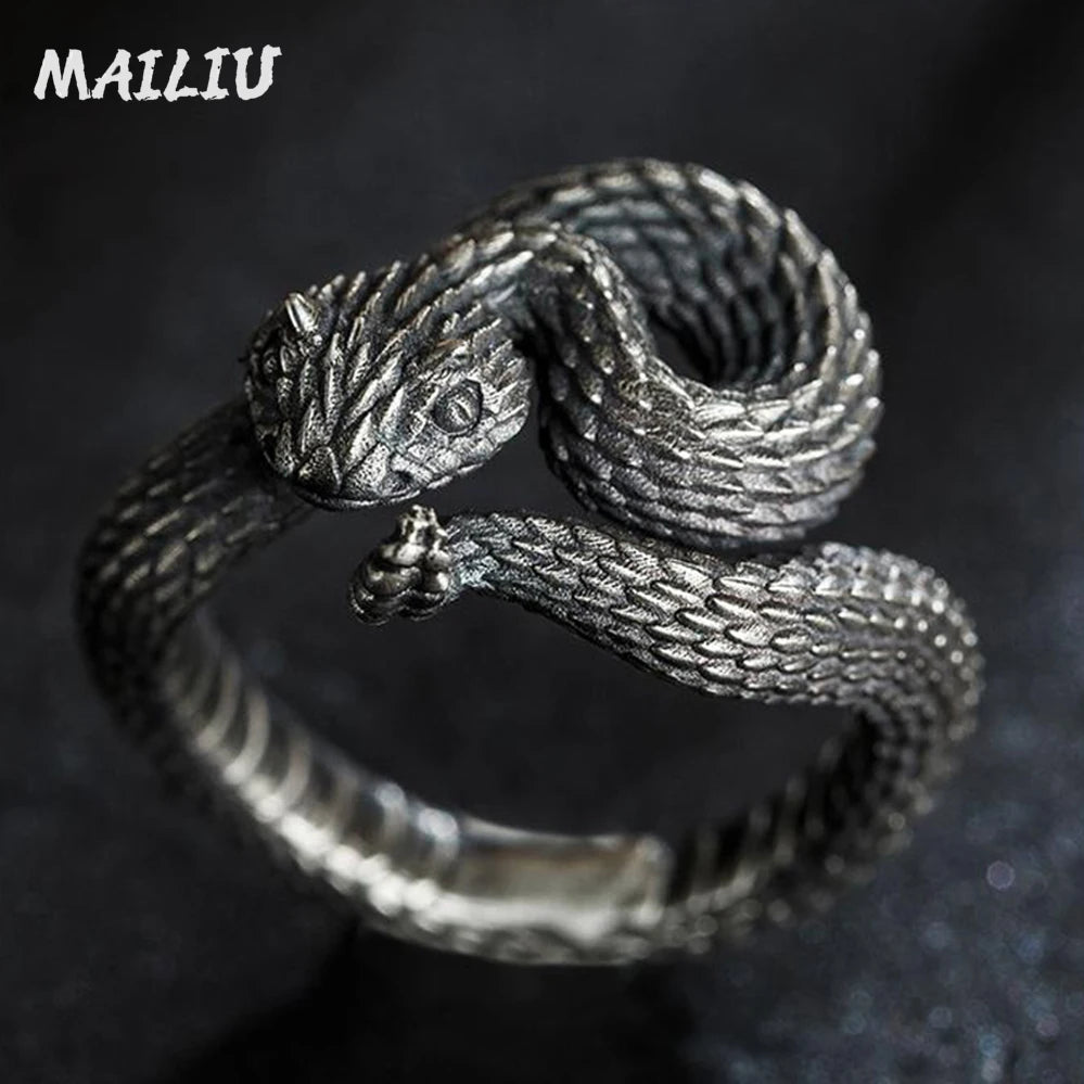 Rattlesnake Ring Vintage Silver Plated Snake Ring Motorcycle Party Punk Domineering Ring Women Men Ring Cool Hip Hop