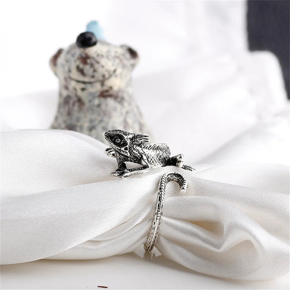 Vintage Lizard Open Ring — Adjustable Gothic Animal Band