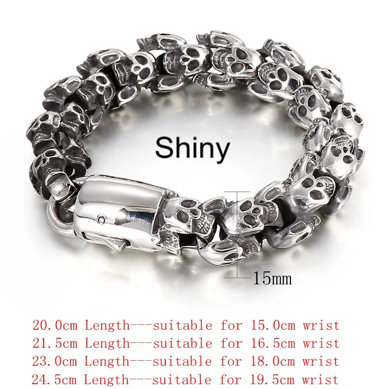 12/15mm Evil Ghost Head Skull Chain Bracelet Men 316L Stainless Steel Punk Shiny Matte Biker Rock Demon Jewelry