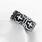 Valily Classic Retro Christian Jesus Cross Ring Stainless Steel Christian Believers Punk Rock Men's Round Rings Band