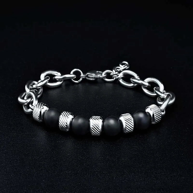 Bead and Chain Link Bracelet — Stainless Steel