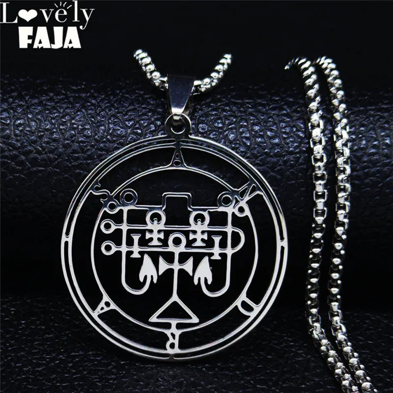 Demon Seal Silver Pendant Necklace — Stainless Steel