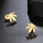 Maple Leaf Amulet Stud Earrings Silver Gold — Stainless Steel