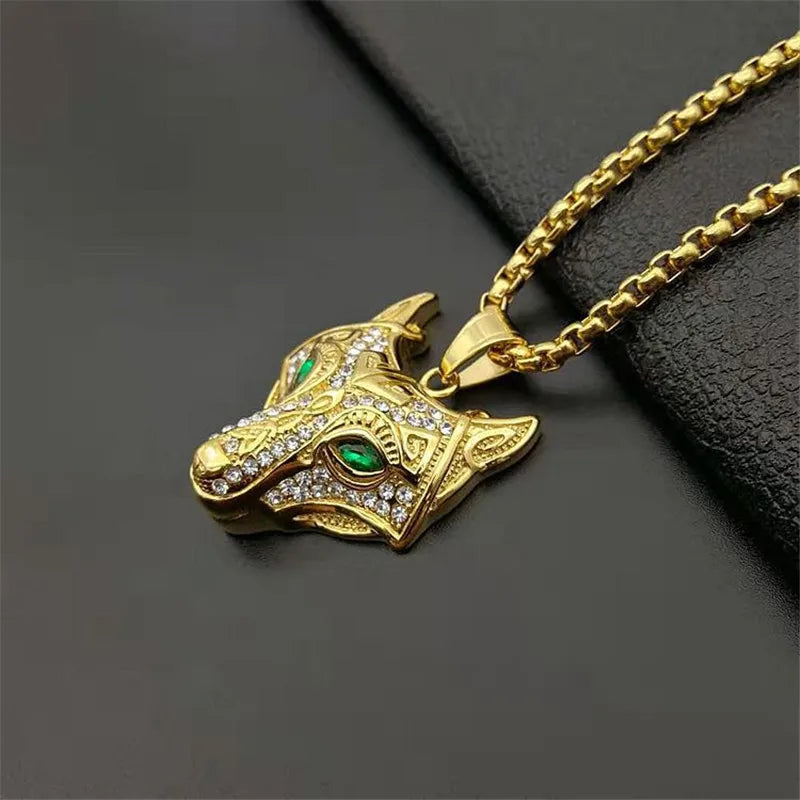 Iced Out Viking Wolf Gold Pendant Necklace
