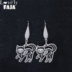 Skull Cat Silver Earrings Gothic Dangle Small