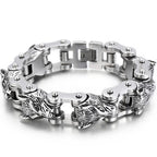 Rock and Roll Men's Bracelet Heavy And Study 20MM Bike Chain Wolf Head Bracelets For Man Massive Male Biker Jewelry