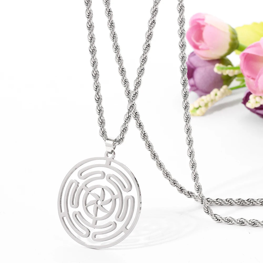Hekate Wheel Stainless Steel Necklace Pendant Goth Strophalos Hecate Magic Symbol Logo Charm PIN colier femme Men