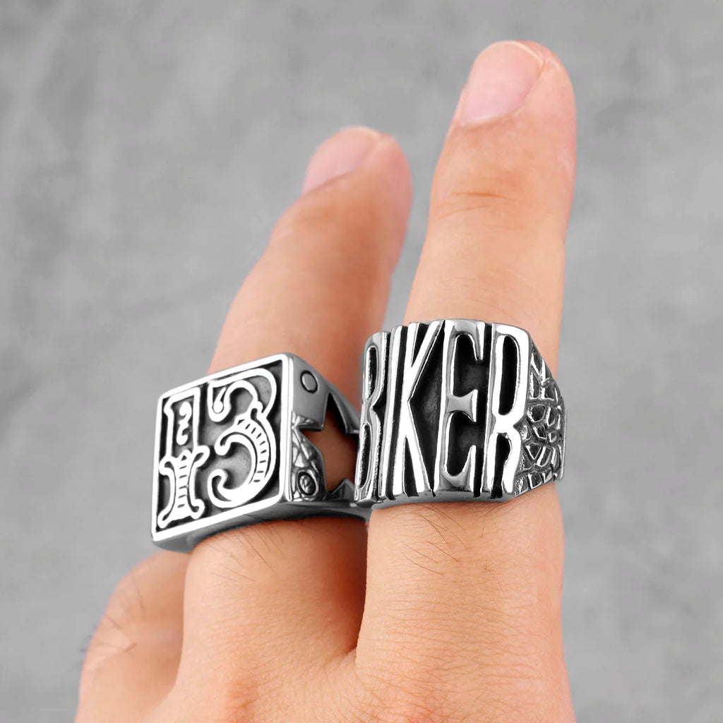 Locomotive Motorcycle Biker Letter Stainless Steel Mens Rings Punk Hip Hop for Male Boyfriend Jewelry Creativity Gift
