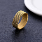 Hot sale width 8MM stainless steel gold black color mesh finger ring fashion jewelry for men and women Size 7-10# drop