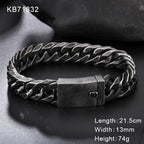 Fongten Retro Black Bracelet For Men Cuban Chain Stainless Steel Heavy Wide Curb Bracelets Bangle Male Jewelry