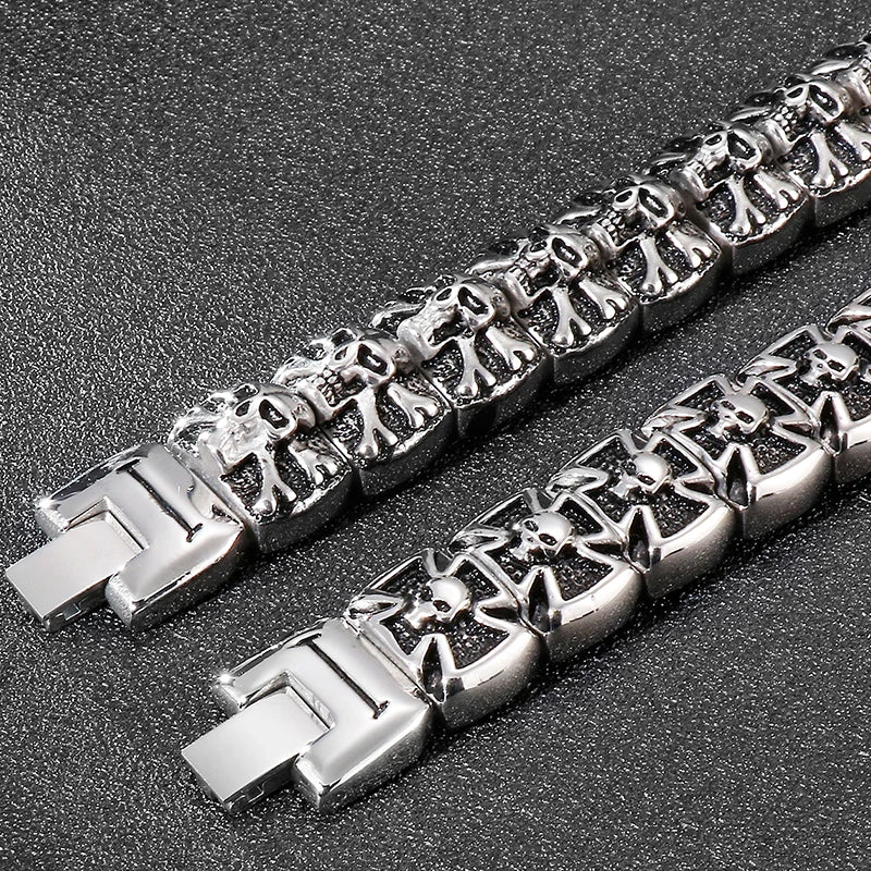 Skull Cross Shaped Man Bracelet Solid 316L Stainless Steel Masculine Jewelry Biker Gothic Punk Rock