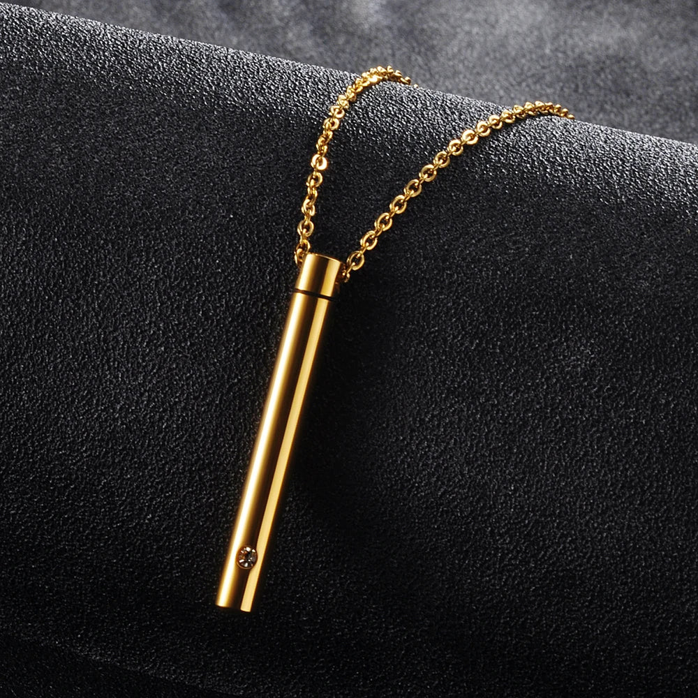 Cylinder Memorial Urn Pendant — Stainless Steel