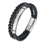 Charm Magnet Clasp Natural Stone Bead Bracelet — Stainless Steel