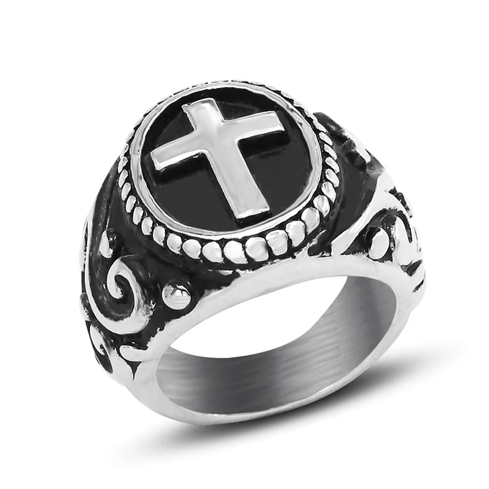 Vintage Christian Cross Jesus Ring — Stainless Steel