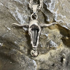 Bull Skull Bell Pendant Necklace — Stainless Steel