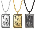 Dawapara Skeleton Tarot Necklace Amulet Marigold Tarot Card Major Arcana Necklaces Halloween Gift Stainless Steel