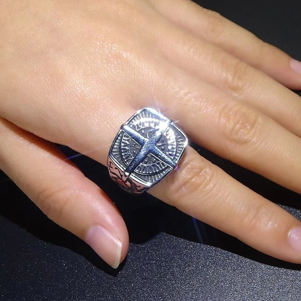 Viking Pirate Compass Geometric Ring — Stainless Steel
