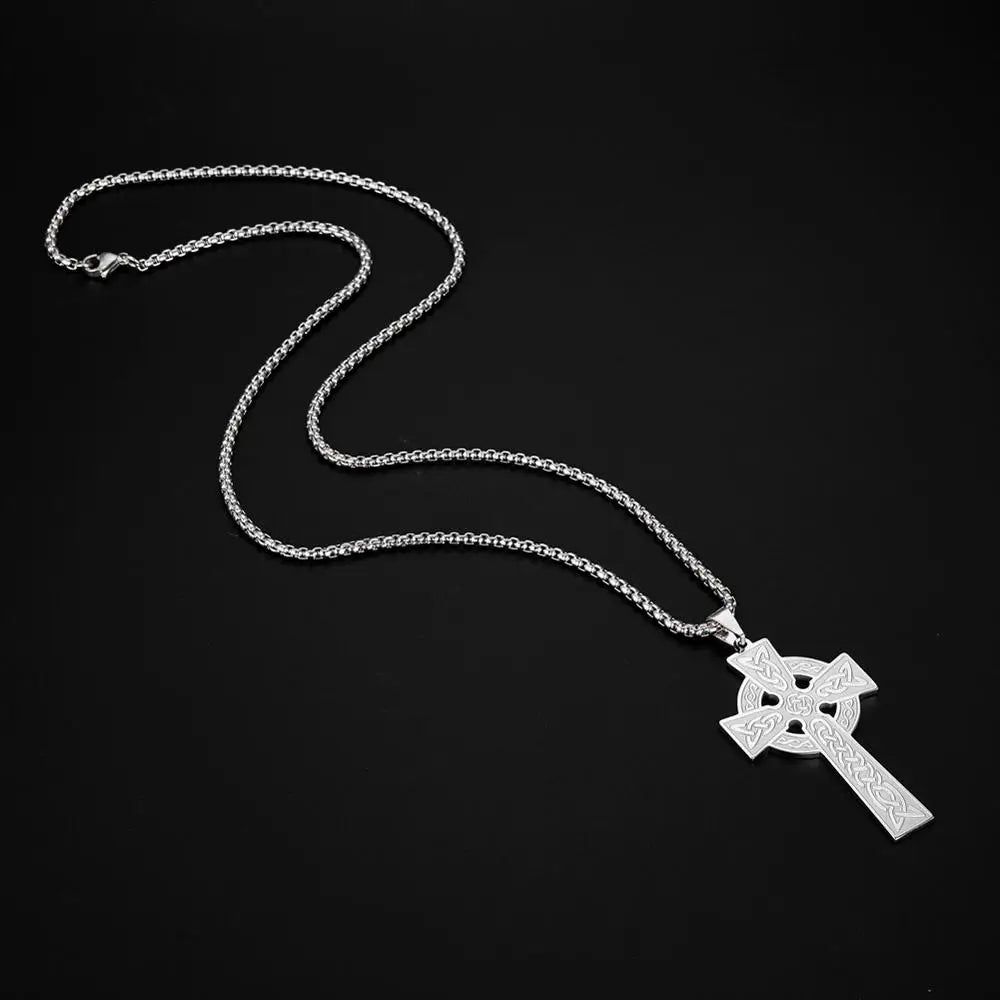 LIKGREAT Vintage Celtics Knot Cross Pendant Necklace for Women Men Stainless Steel Jesus Amulet Charm Chain Jewelry Punk