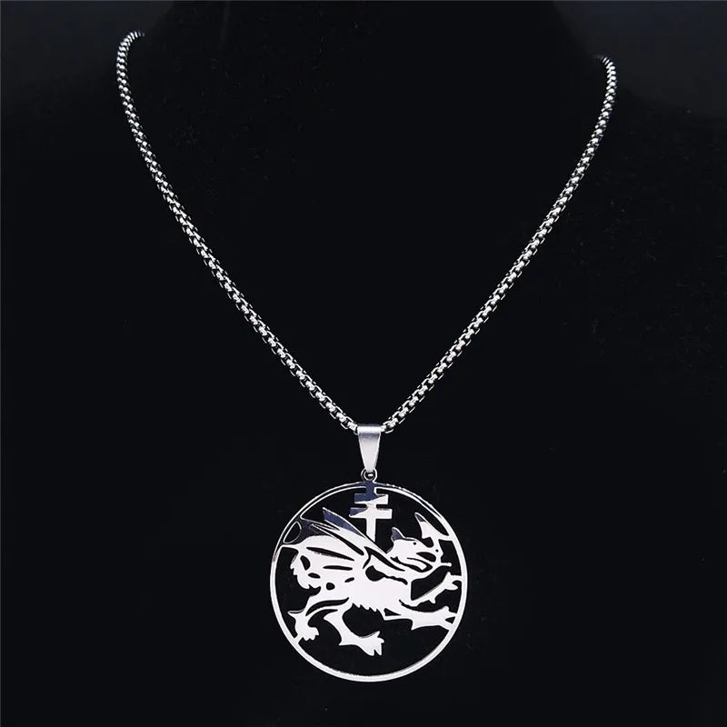 Dragon Order Pendant Silver Necklace — Stainless Steel