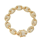 12mm wide Hip Hop CZ Stone Paved Bling Iced Out Solid Coffee Beans Link Chain Bracelets for Men Women Fashion Rapper