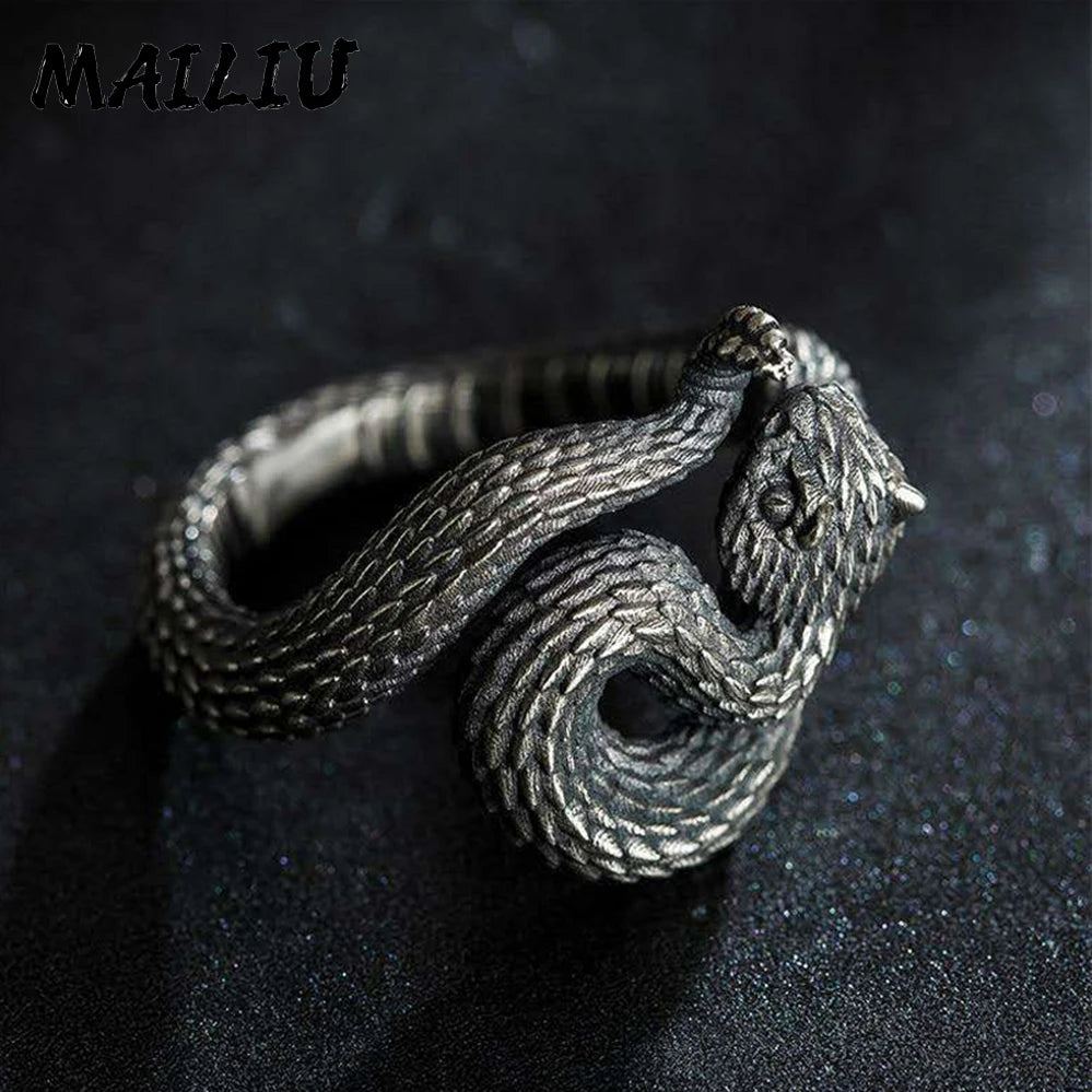 Rattlesnake Ring Vintage Silver Plated Snake Ring Motorcycle Party Punk Domineering Ring Women Men Ring Cool Hip Hop