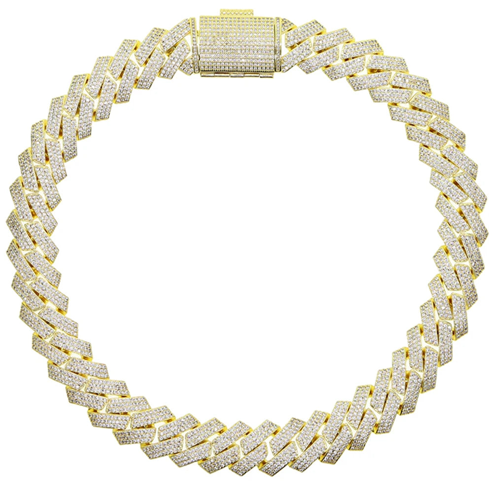 New 19mm Fashion CZ Miami Cuban Chain Heavy Necklace Two Tone Color Iced Out Bling Cubic Zirconia Necklaces Men Hip Hop