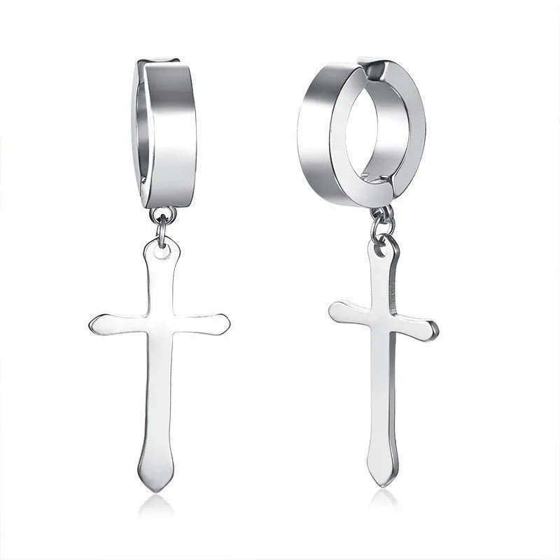 Cross Mini Huggie Hoop Earring — Stainless Steel