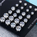 New 12 Pair/Pack White Shiny Wedding Stud Earrings Set For Women Men Crystal Jewelry Accessories Oorbellen Jewelry