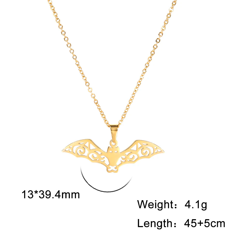 Flying Bat Cutout Pendant Necklace — Stainless Steel