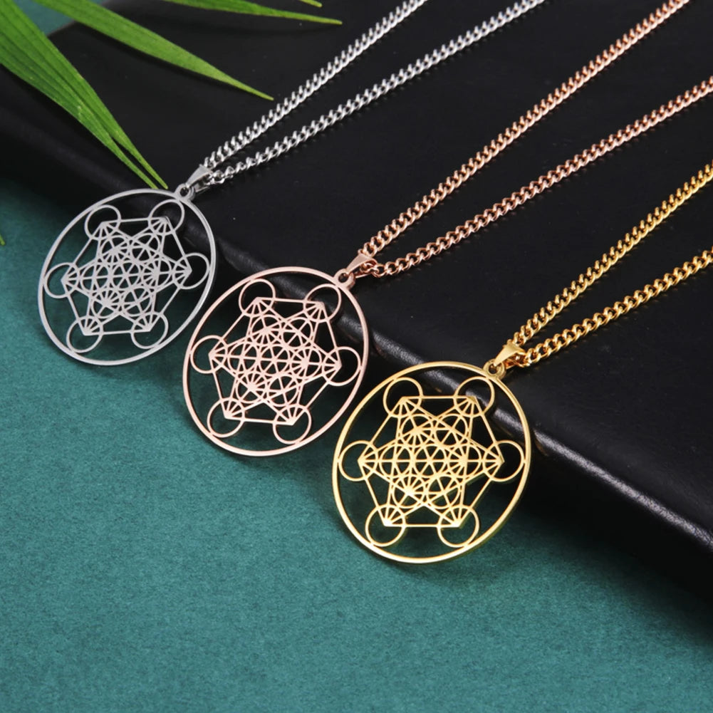 LIKGREAT Angel Seal Archangel Metatron Cube Necklace for Men Women Geometry Stainless Steel Pendants Amulet Spiritual