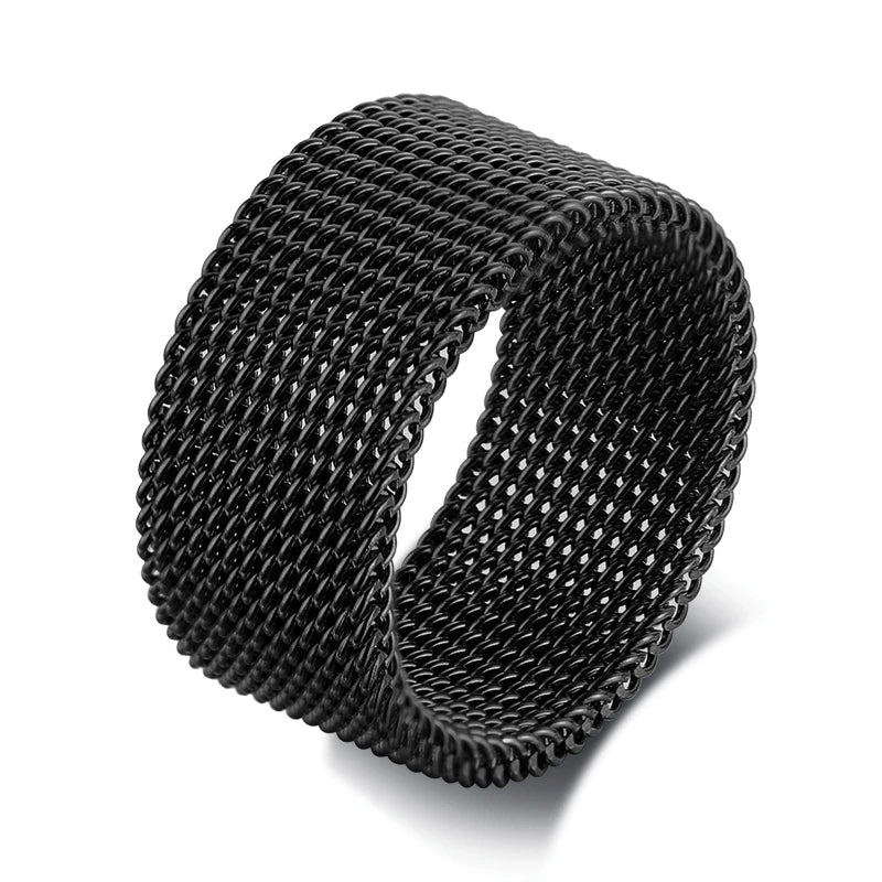 Mesh Flat Chain Band Ring — Stainless Steel