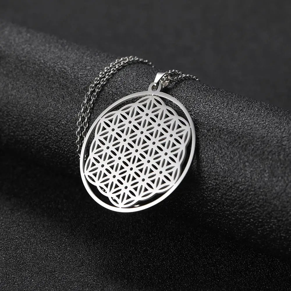 Flower of Life Sacred Geometry Pendant Necklace — Stainless Steel