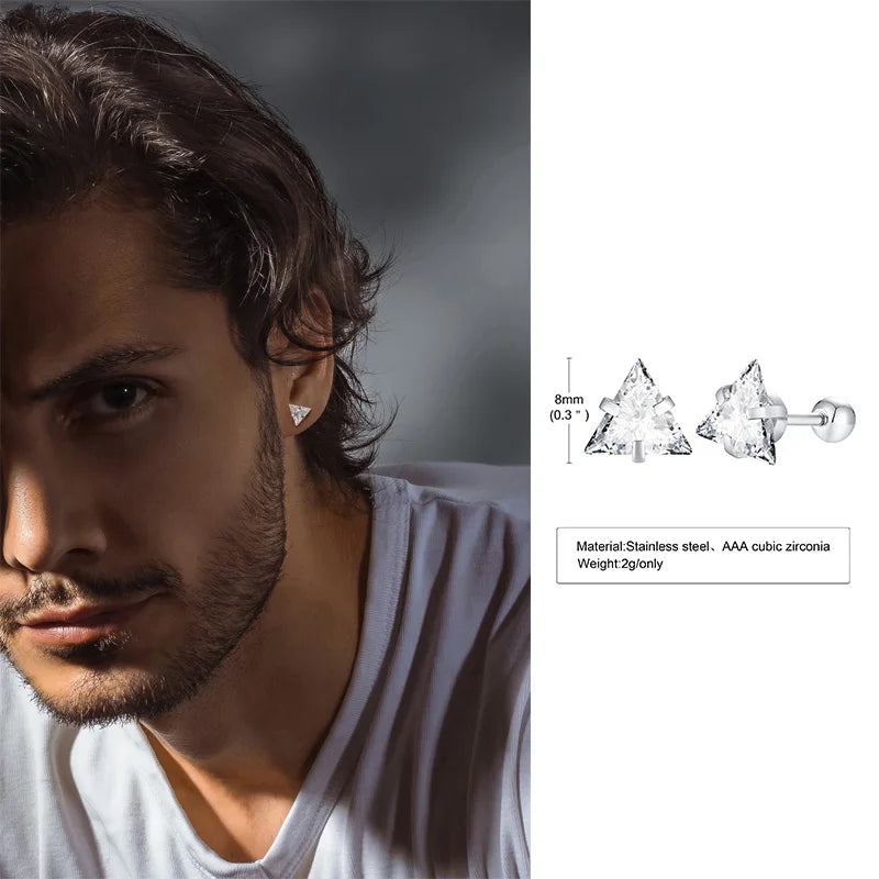 Minimal Triangle Zircon Stud Earrings — SS