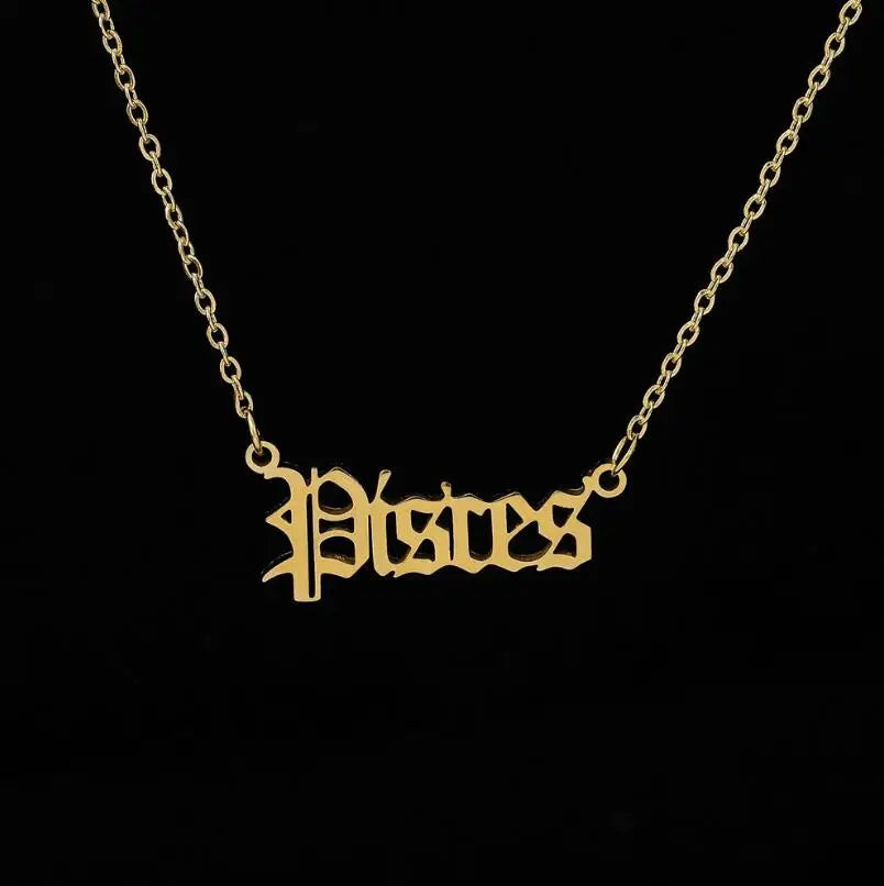 Personalize Jewelry Leo Zodiac Sign Astrology Necklace Star Sign 12 Constellation Old English Letter Aries Necklaces Gift