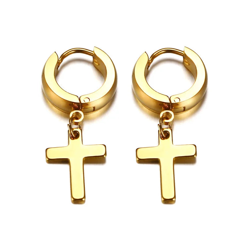 Cross Mini Huggie Hoop Earring — Stainless Steel