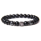 Black Beaded Round Metal Ball Bracelet for Men — Two-Tone