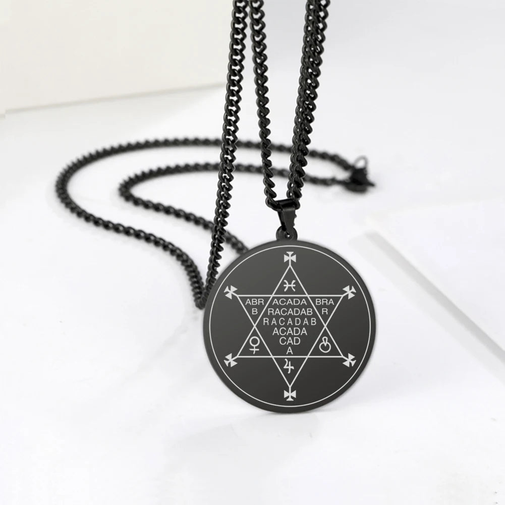 Dawapara Abracadabra Pendant Abraxas Cabalistic Magic Occult Esoteric Amulet Necklace Supernatural Stainless Steel