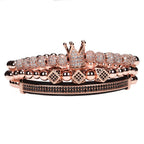 3pcs/Set Luxury Gold Color Beads Royal King Crown Dice Charm CZ Ball Bracelet Mens Fashion Bracelets & Bangles Multi
