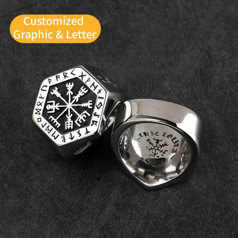 Vegvisir stainless steel rings for man Nordic mythology Viking rune Index Ring fashion jewelry