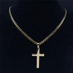Christian Hip Hop Stainless Steel Jesus Cross Chain Necklace for Women Men Gold Color Statement Necklace Jewelry collier croix