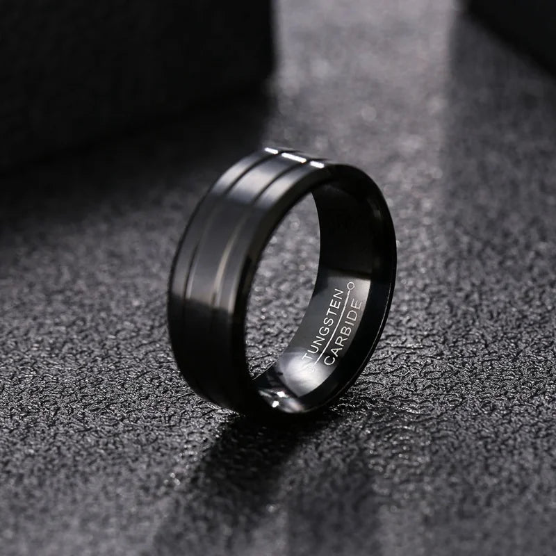 Men's Black Tungsten Ring 6mm Width