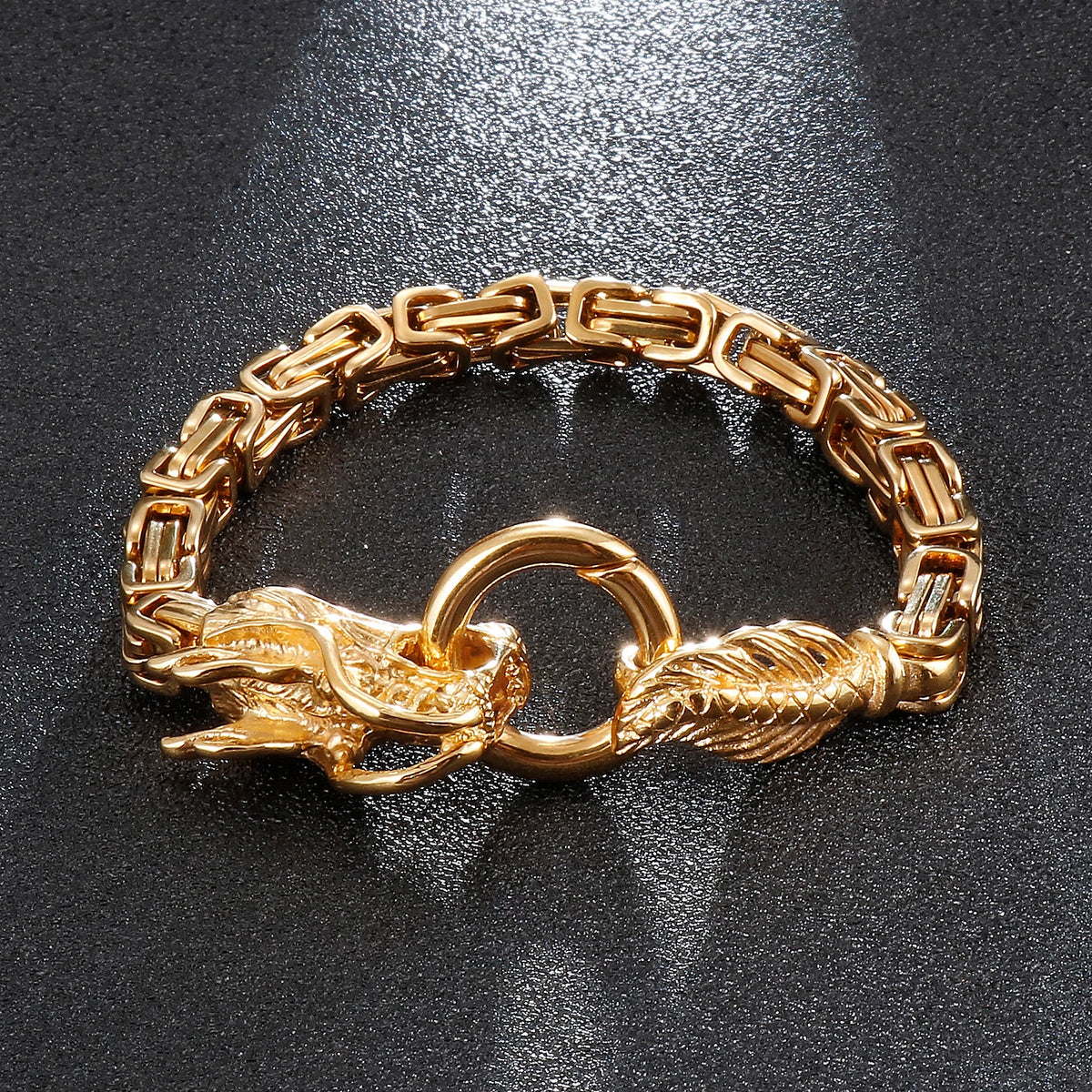 Dragon Head Byzantine Double Link Bracelet — Stainless Steel