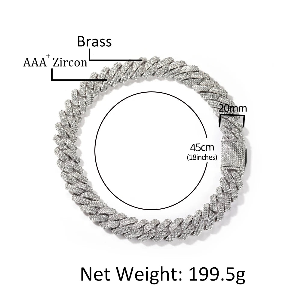 UWIN 20mm Miami Prong Cuban Chain Necklace 3 Rows Micro Pave Iced Out Round Cubic Zirconia Link Fashion Hip Hop Jewelry for Gift