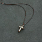 Natural Wood Jesus Crucifix Pendant Necklaces for Men INRI Catholic Cross Necklace Leather Adjustable Rope Chain