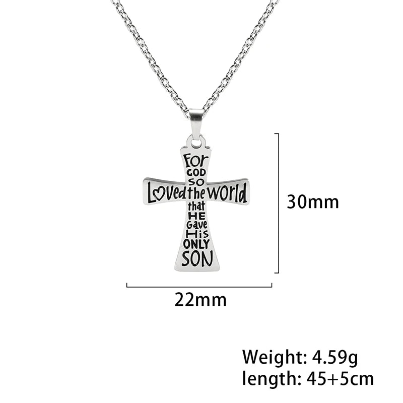 Religious Jesus Cross Pendant Necklace — Stainless Steel Chain
