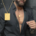 Checkered Square Pendant Necklace — Stainless Steel