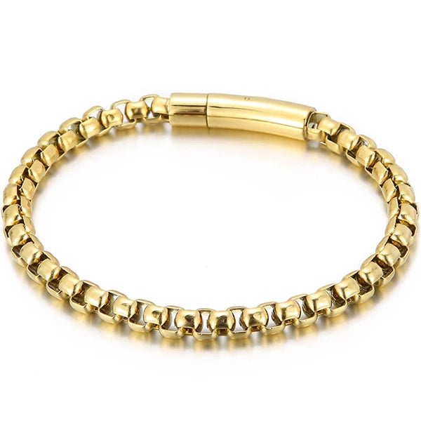 6MM Chain Men's Bracelet Man Gold Color Stainless Steel Boys Bracelets On Hand Engraveable Mannen Armband Jewellery